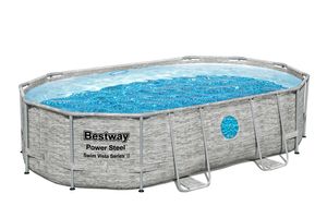 Bestway® Power Steel™ Swim Vista Series™ Frame Pool Komplett-Set mit Sandfilteranlage 488 x 305 x 107 cm , Steinwand-Optik (Cremegrau), oval