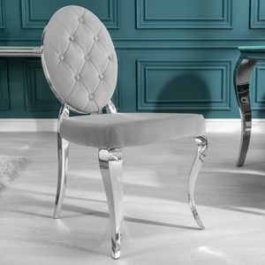 riess-ambiente Eleganter Stuhl MODERN BAROCK edel-grau Samt mit Knöpfen Edelstahlbeine Esszimmerstuhl Essstuhl