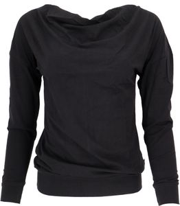 Langarmshirt mit Wasserfallkragen, Yogashirt aus Bio-Baumwolle - Schwarz, Damen, Baumwolle(Bio),Elastan, Größe: L