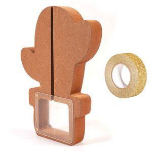 Kaktus Spardose aus MDF Holz 25 x 18 x 3 cm + Golden glitter band 5 m