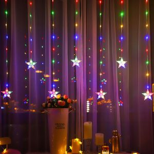 2m LED Stern Lichtervorhang Lichterkette Batteriebetrieben Innen Party Garten Fenster Weihnachten Deko, Bunt