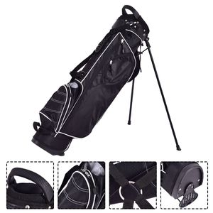 COSTWAY Golf Stand Bag mit Standfüßen, Regenhaube & 4-facher Unterteilung, tragbare Pencil Bag mit Kopfteil & Tragegurt (Schwarz)