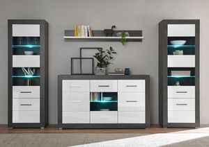Etero Wohnwand 294cm dark concret / weiß Hochglanz Sideboard Modern