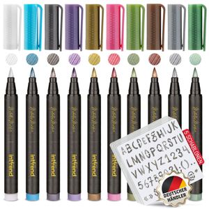 int!rend Premium Metallic Marker Set | 10 Metallic Stifte mit feiner Spitze, 5 Schablonen, DIY Fotoalbum Metallic Marker pen, Scrapbooking, schwarzes u. weißes Papier, Bemalen von Steinen, Holz, Glas