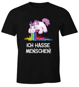 Herren T-Shirt Spruch Ich hasse Menschen kotzendes Einhorn Fun-Shirt Spruch lustig Moonworks® schwarz XL