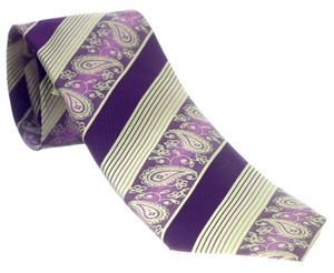 Krawatte Seide 146cm/8cm  Paisley lila Blumen Floral Schlips Binder Tie