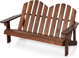 KOMFOTTEU Adirondack Chair 2-miestna detská lavica z jedľového dreva s nosnosťou 100 kg na terasu, terasu, k bazénu, 99x51x56,5 cm (káva)