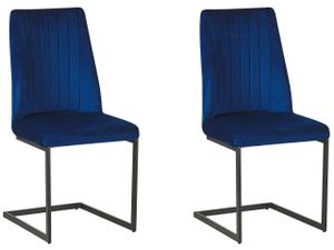 BELIANI Sada 2 modrých zamatových stoličiek s čiernou kovovou nohou do jedálne, retro moderný štýl