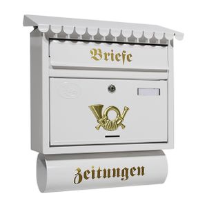 Postkasten zur Wandmontage mit Schloss Briefkasten aus Metall in weiß 