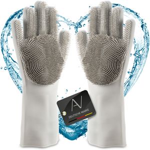 AVANA Silikon Spülhandschuhe mit Wash Scrubber Reinigungshandschuhe BPA-Frei Hitzebeständige Handschuhe für Küche, Abwasch, Tierpflege, Bad, Autowäsche (Grau)