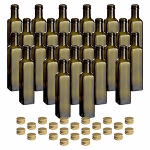gouveo 24er Set Glasflasche 250 ml Maraska Antik mit Schraubdeckel goldfarben - Leere Flasche 0,25 l zum Befüllen - Glasflasche für Likör, Essig, Öl
