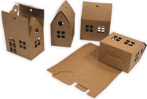 Frau WUNDERVoll® 12 Faltschachteln Haus 350g Kraftpapier 9x6x11,5 cm (gefaltet) / Würfelbox, Adventskalender, Pillow box, Faltverpackung, Geschenkverpackung, Weihnachten Advent Dekoration