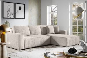 MEBLITO Ecksofa Big Sofa mit Schlaffunktion Bento L Form Couch Sofagarnitur Seite: Rechts  Creme (Poso 100)