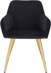 EUGAD 1 Stück Esszimmerstuhl, Küchenstuhl Wohnzimmerstuhl Sitzfläche aus Samt Polsterstuhl mit Armlehne vergoldete Metallbeine Schwarz