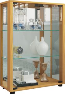 VCM Holz Glas Vitrine Sammel Glasvitrine Schaukasten Standvitrine Sintalo Spiegel Buche