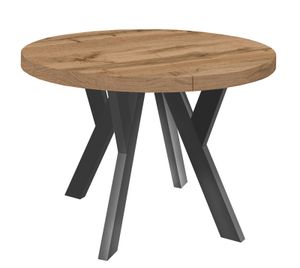Runder Ausziehbarer Tisch für Esszimmer, PERO, Loft-Stil, Skandinavische, Durchmesser: 100 / 200 cm, Farbe: Eiche Wotan / Schwarz
