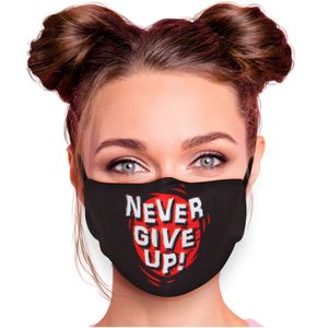Mundschutz Nasenschutz Behelfs – Maske, waschbar, Filterfach, verstellbar, Motiv Never Give Up