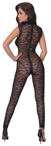 Sexy Spitzen-Catsuit mit offenem Schritt - Schwarz