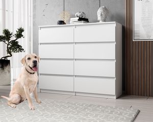 FURNIX Kommode mit 8 Schubladen 120 cm breit für Schlafzimmer modern Weiß matt
