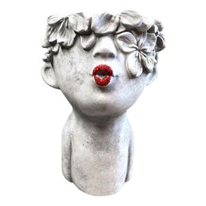 Harz Gesicht Skulptur Kopf Pflanzer Blumentopf Blumenvase Hausgarten Büroeinrichtung Größe S