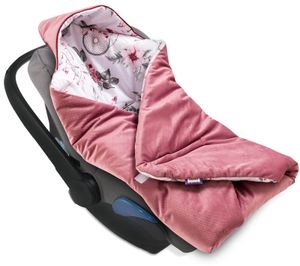 JUKKI® Baby EINSCHLAGDECKE 90x90 cm SAMT mit Kapuze [Summer Dream Rosa] für Babyschale Decke Kinderwagen Kindersitz