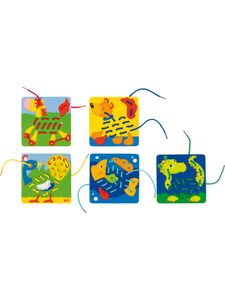 goki Spielwaren Fädelspiel mit 5 Grundplatten Fädelspiele Kleinkind Spielzeug goki fädeln motorik feinmotorik kleinkind tierfädelspiel babyspielspass20 spielzeugknaller
