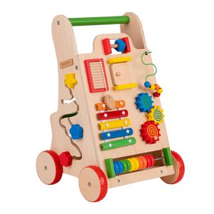 KiddyMoon Lauflernwagen aus Holz für Kinder Lauflernhilfe Spaß Babys, Laufen Lernen, Multifunktion Holzspielzeug für Kleinekinder Montessori-Spielzeug, WK-002, Mehrfarbig