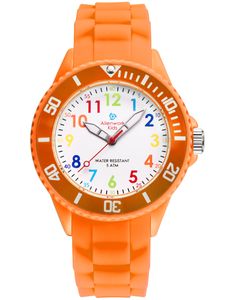 Alienwork Kids Lernuhr Kinderuhr MŠdchen Uhrzeit lernen Orange Silikon-Armband Mehrfarbig Kinder-Uhr Wasserdicht 5 ATM Zeit Lernen