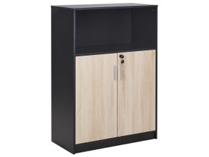 BELIANI Büroschrank Helles Holz / Schwarz 117 x 80 x 40 cm Abschließbar mit Schlüssel Offenes Fach Aktenschrank Schrank für Wohnzimmer Büro Homeoffice