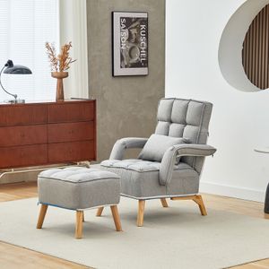 Relaxsessel Sessel mit Hocker, 5 einstellbare Winkel, Liegesessel aus Stoff,grau