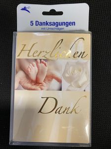 5 Danksagungen - Für die Glückwünsche und Geschenke zur Taufe von