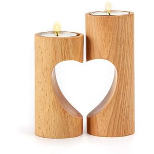 Teelichthalter Set Holz Herz personalisiert Für verliebte Paare mit Gravur  Kerzenständer Geschenk zum Jahrestag,(Round)