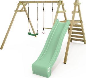 WICKEY Kinderschaukel Schaukelgestell Smart Dash mit Rutsche Schaukel, Schaukelgerüst, Doppelschaukel, Holzschaukel – pastellgrün