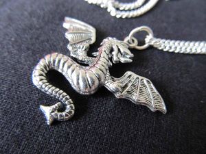 Drachen Kette Drachenkette Miniblings Dragon Fantasy silber Feuerdrache 60cm