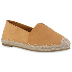 VAN HILL Damen Slippers Espadrilles Sommer Bast Schlupf-Schuhe 840221, Farbe: Hellbraun, Größe: 36