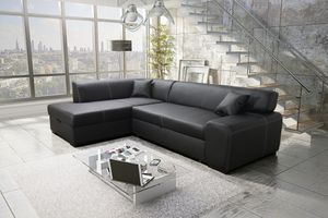 Furnix Sofa Couch NOSMISS mit Schlaffunktion und Bettkasten Kunstleder Schwarz MA1100