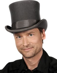 Steampunk Zylinder Hut grau für Karneval Halloween Hutgröße: 61