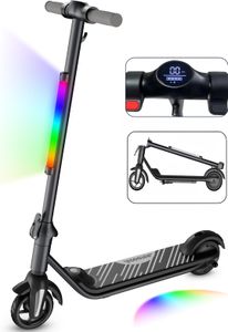 Elektroroller KXQ-EPRO E-Scooter Für Kinder 6-12 Jahren- Faltbar-  LCD-Anzeige- Reichweite 8km- Max. 12km/h- Bunte Neonlichter- Elektroscooter Schwarz