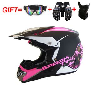Motocross Helm Adult Off Road Helm Motorradhelm Cross Helme Schutzhelm ATV Helm mit Handschuhe Maske Brille Größe L, Pink