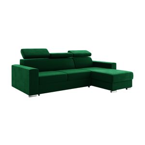MEBLINI Schlafcouch mit Bettkasten - Ecksofa mit Schlaffunktion - Sofa mit Relaxfunktion und Kopfstützen - Couch L-Form - Eckcouch - Wohnlandschaft - VOSS - 242x168x79cm Rechts - Grün Samt