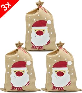 3x XL Jute Weihnachtssack 50x70cm - Große Geschenketasche für Weihnachten - Geschenkesack Jutesack Nikolaussack Geschenktasche - mit Aufdruck von Santa Claus