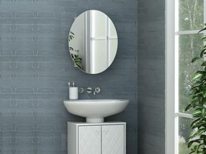 Badezimmer Hängeschrank oval mit Spiegel - Weiß - RURI