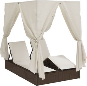Möbel Doppelliege mit Dach und Vorhängen Braun Poly Rattan - Gartenliegen 3376128
