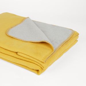 Flauschige Baumwoll Wendedecke 150 x 200 cm zweifarbig - regional hergestellt Farbe - honeygold / grau melange