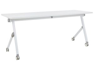 BELIANI Schreibtisch Weiß 180 x 60 cm Klappbar Faltbar mit Rollen Mobil Bürotisch für Homeoffice Büro Modernes Design