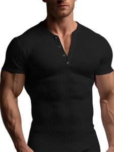 Herren T-Shirts Slim Fit Basic Tee Casual V-Ausschnitte Kurzarm Tshirts Slim-Fit Tops Schwarz,Größe L