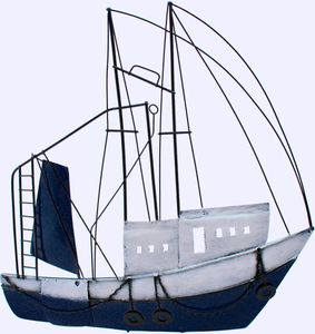 Wanddeko Schiff Fisch Kutter Segelboot Metall Boot Maritim Deko Skulptur Figur