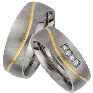 Ringe aus Titan , IP Gold Platierung , Trauringe mit Gratis Gravur Hochzeitsringe Eheringe Partnerringe Ohne Steine und 4 Steine JT4-4