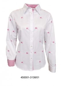Trachtenbluse Damen Trachten Lederhosen-Bluse mit pinker Stickerei Trachtenmode Weiß, Größe:42