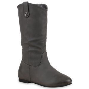 Mytrendshoe Gefütterte Cowboy Stiefel Damen Zier Knöpfe Western Boots 814052, Farbe: Grau, Größe: 36